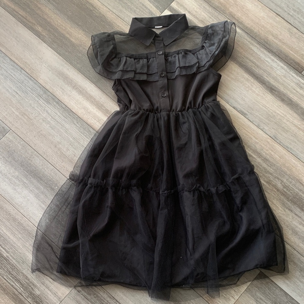 Girls' Black Ruffle Tulle Formal Dress